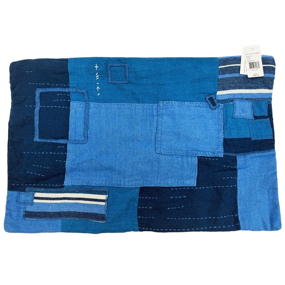 RALPH LAUREN Stover Throw Pillow Cover 16x24 Summer Blu Denim Jean NWT Linen